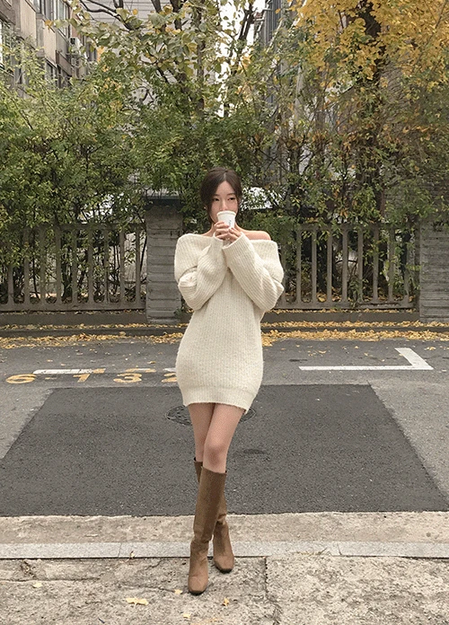 [당일배송/연말룩/자체제작] 글린 오프숄더 원피스 (2colors)