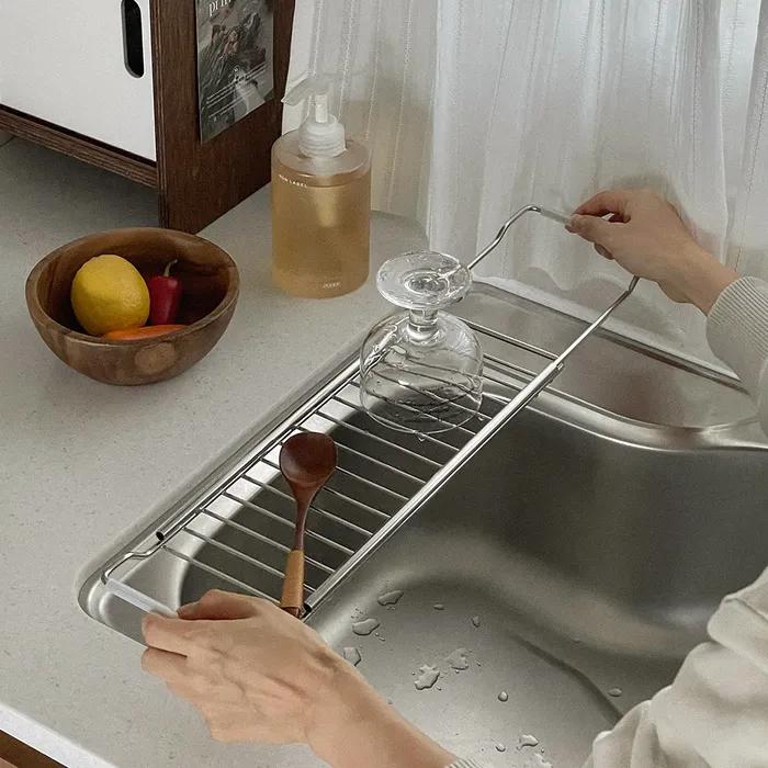 스텐 길이조절 식기건조대 싱크대 선반