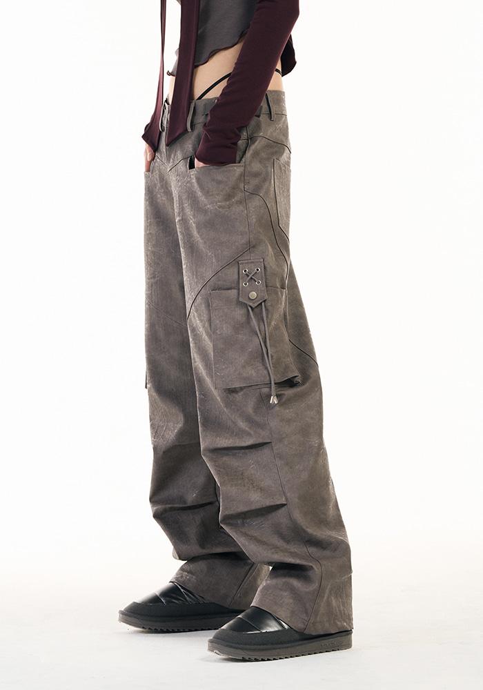 [11/23 순차배송] Crumpled eyelet buckle Pants [Dove Grey]