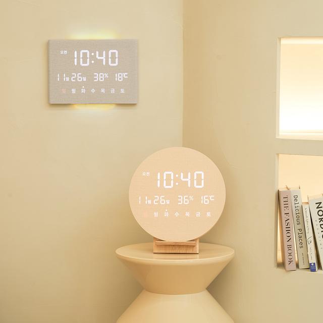 오아 모던 LED 벽시계 무소음 디지털 인테리어 탁상 거실 온습도 벽걸이 무드등 시계