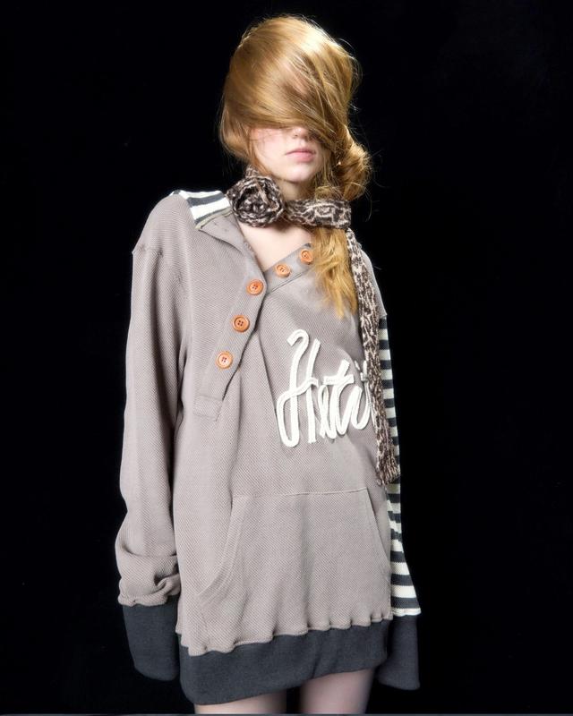 Big Button Waffle Stripe Hoody (Brown)