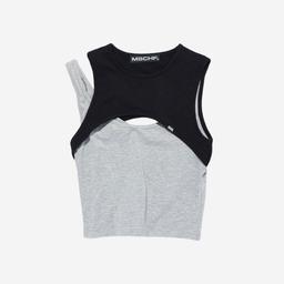 (W) Mischief Stretch Overlap Top Black Grey
