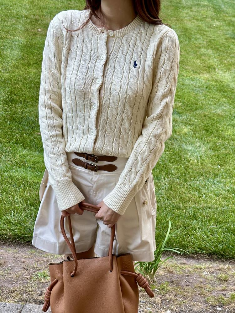 [최저가보상][미국아울렛] 폴로랄프로렌 여성 23FW 포니로고 자수 코튼 케이블 니트 가디건