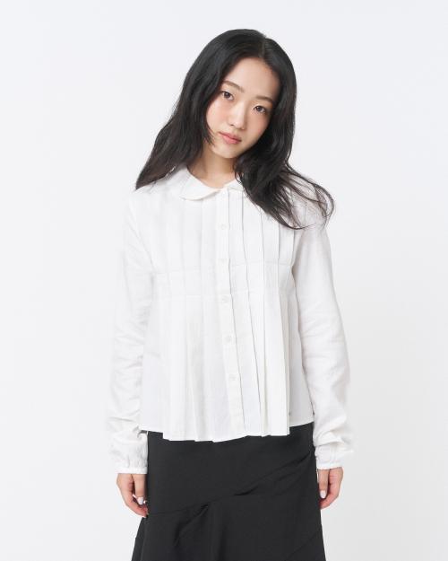 Round collar pleats shirts IVORY