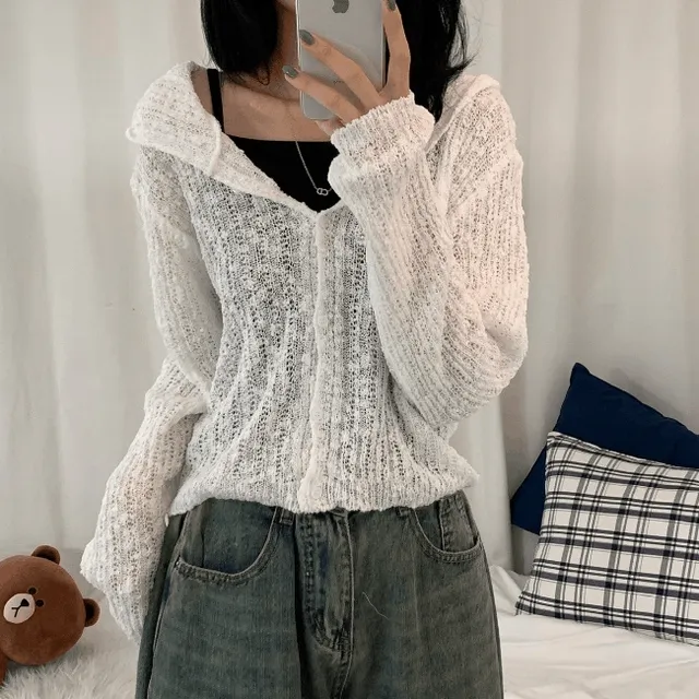 [살안타템/여리여리~] 시스루 후드 크롭 여름 니트 가디건 (4col)