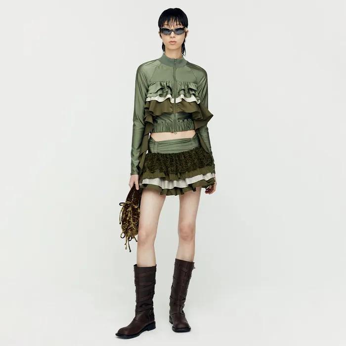 RILEY RUFFLE TIGHT ZIP UP atb1203w(KHAKI)