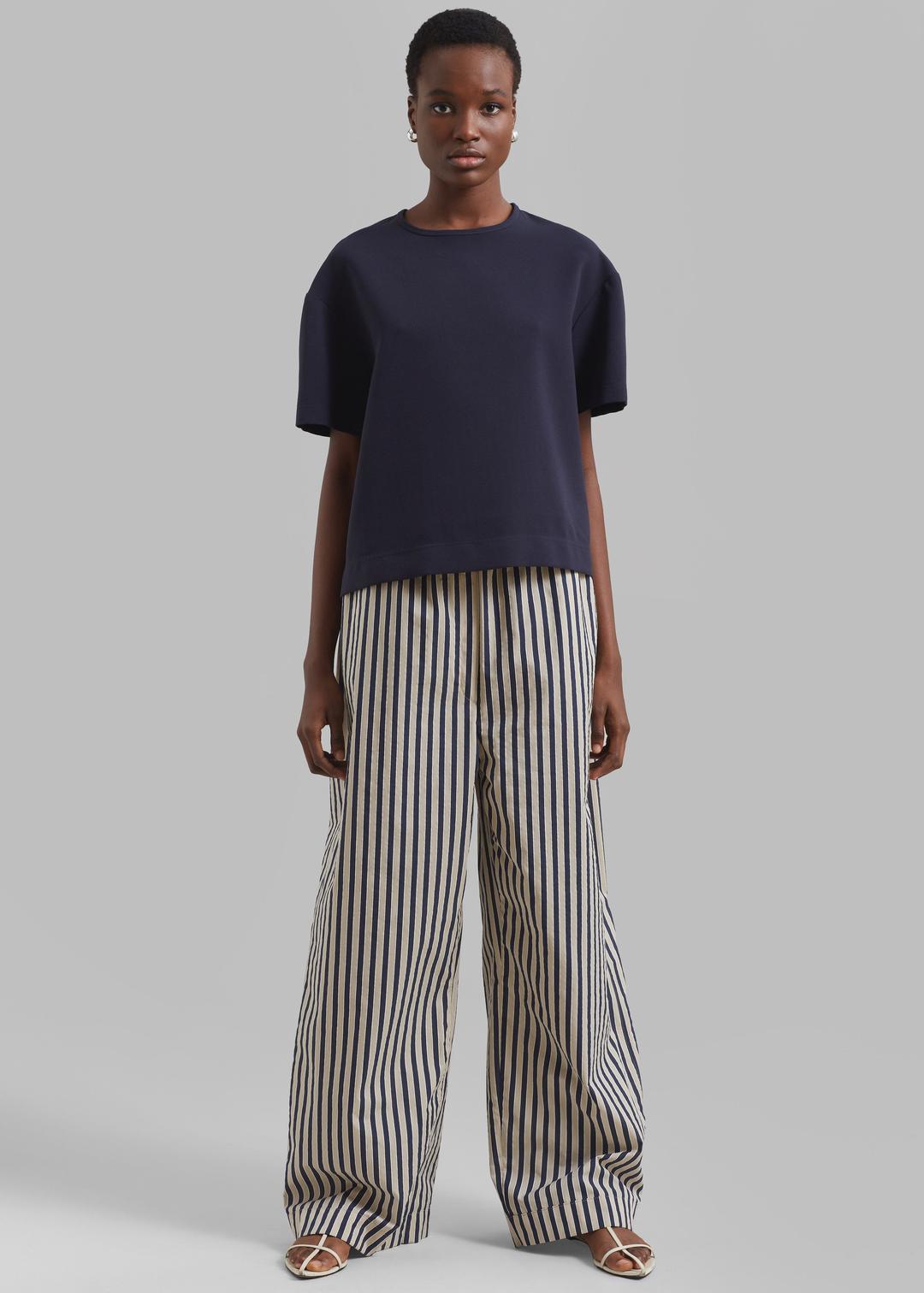 Mirca Textured Elastic Pants - Beige/Navy Multi Stripe - XS