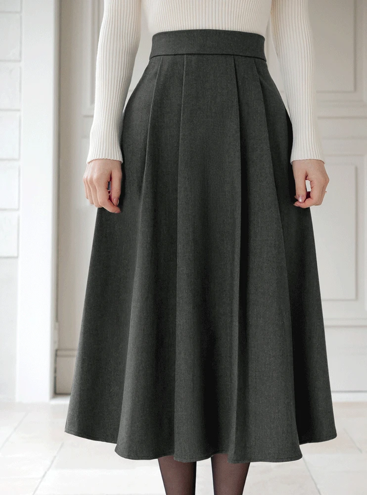 [클래식템/단점커버/하객룩]아니엘 플리츠 플레어 롱 스커트 [단독특가]