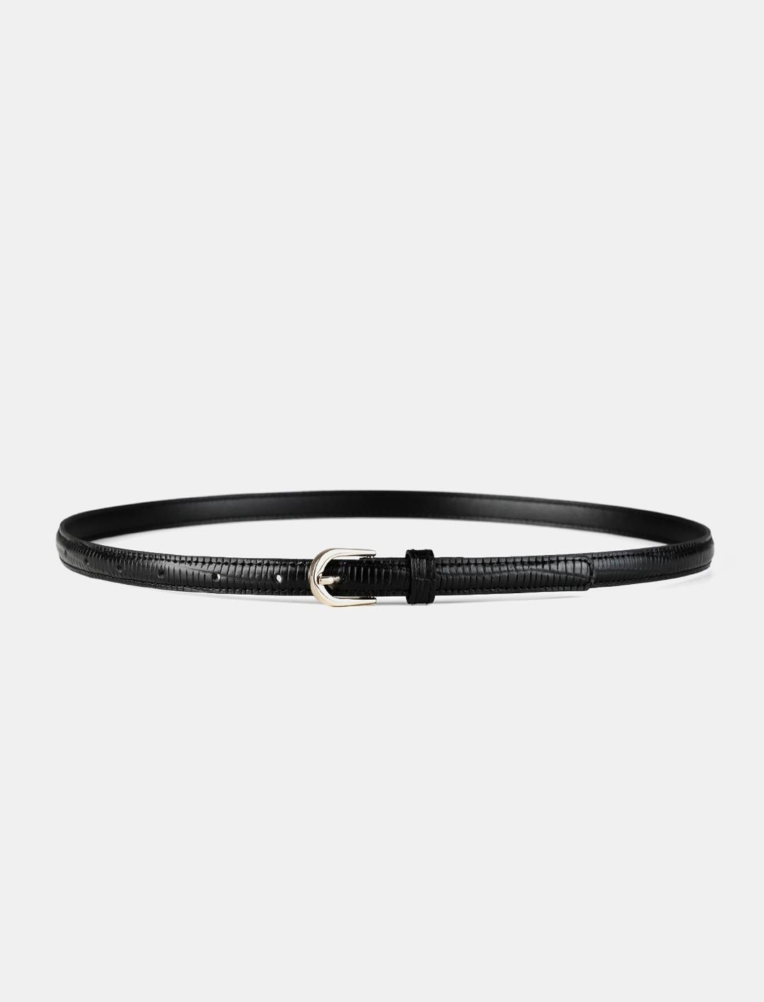 042 Thin croc-effect leather skinny belt (Black)