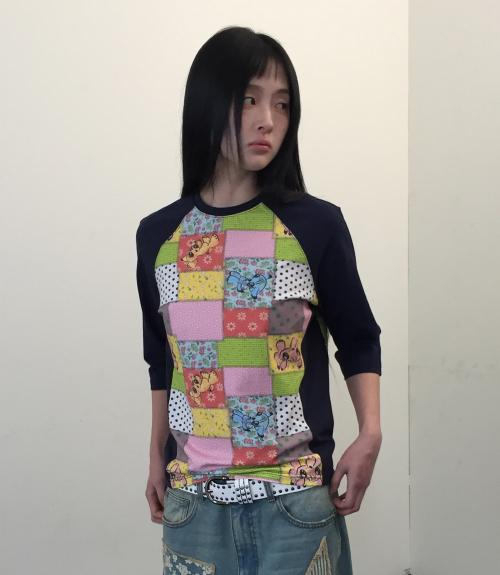 PATCHWORK QUILTED PRINTED 3/4 SLEEVE TEE_MULTI(NG2GSUT552A)