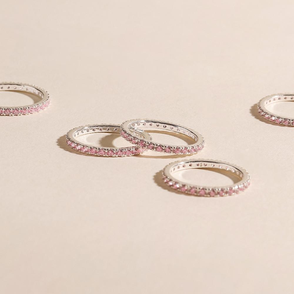 실버925 데일리 핑크 큐빅 테니스 가드링 은 반지
