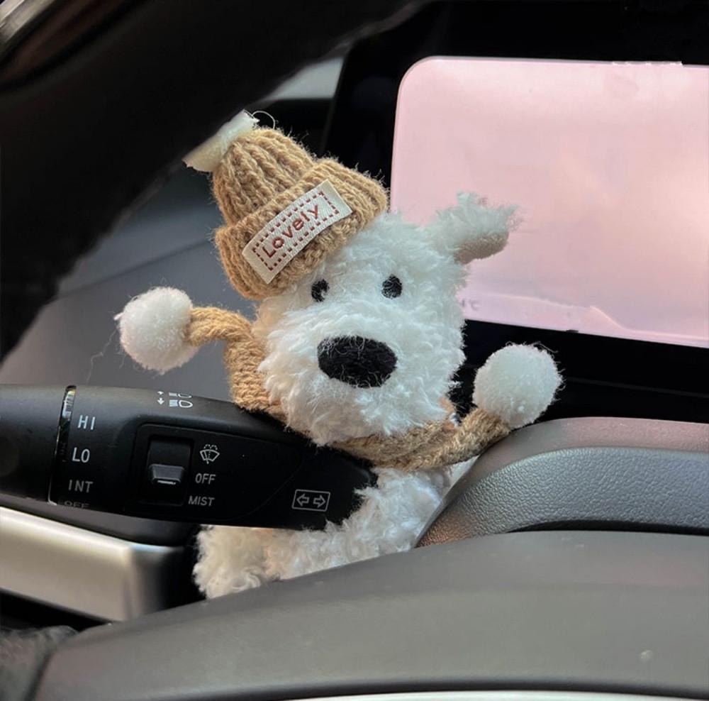 [당일배송] 1+1 화이트테리어 강아지 와이퍼 깜빡이 인형 차량용 방향지시등 비니