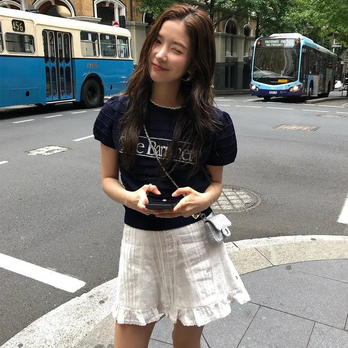 Helen Logo Jacquard Knit Top_Navy