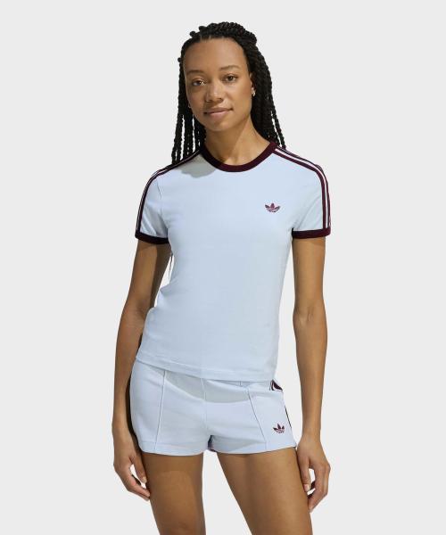 3-스트라이프 슬림 티셔츠 - 크리스탈스카이:마룬 / KD3684