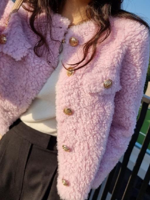 금장버튼 천연 리얼양털100 숏 시어링 무스탕 자켓 5color