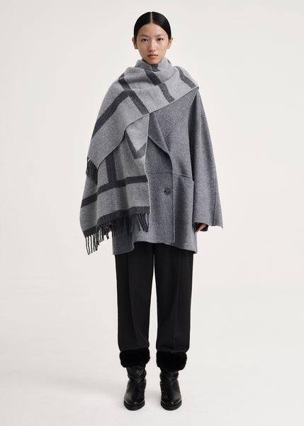 Monogram jacquard wool scarf dark grey mélange