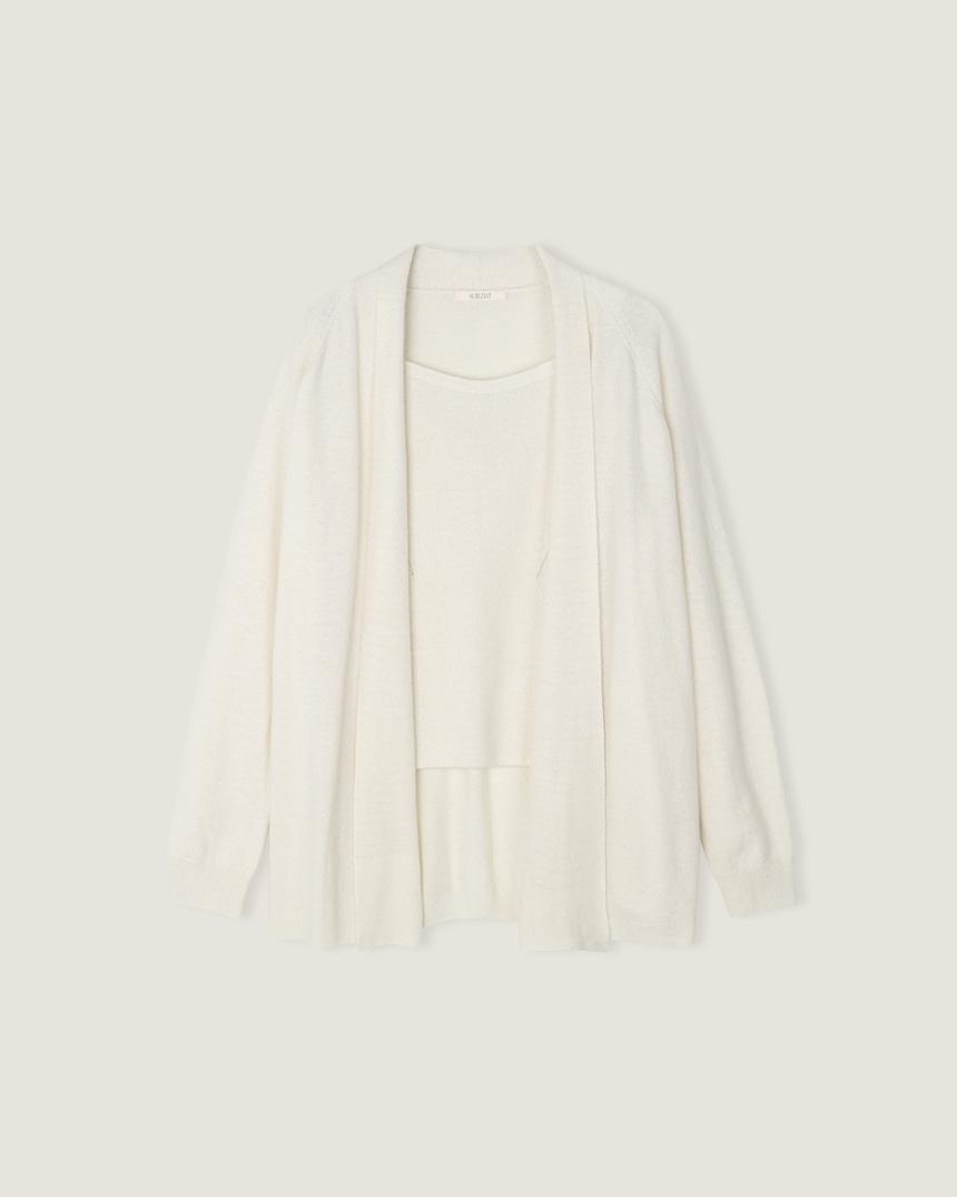 [2nd Restock] Knit Top Shawl Collar Cardigan Set - Ivory