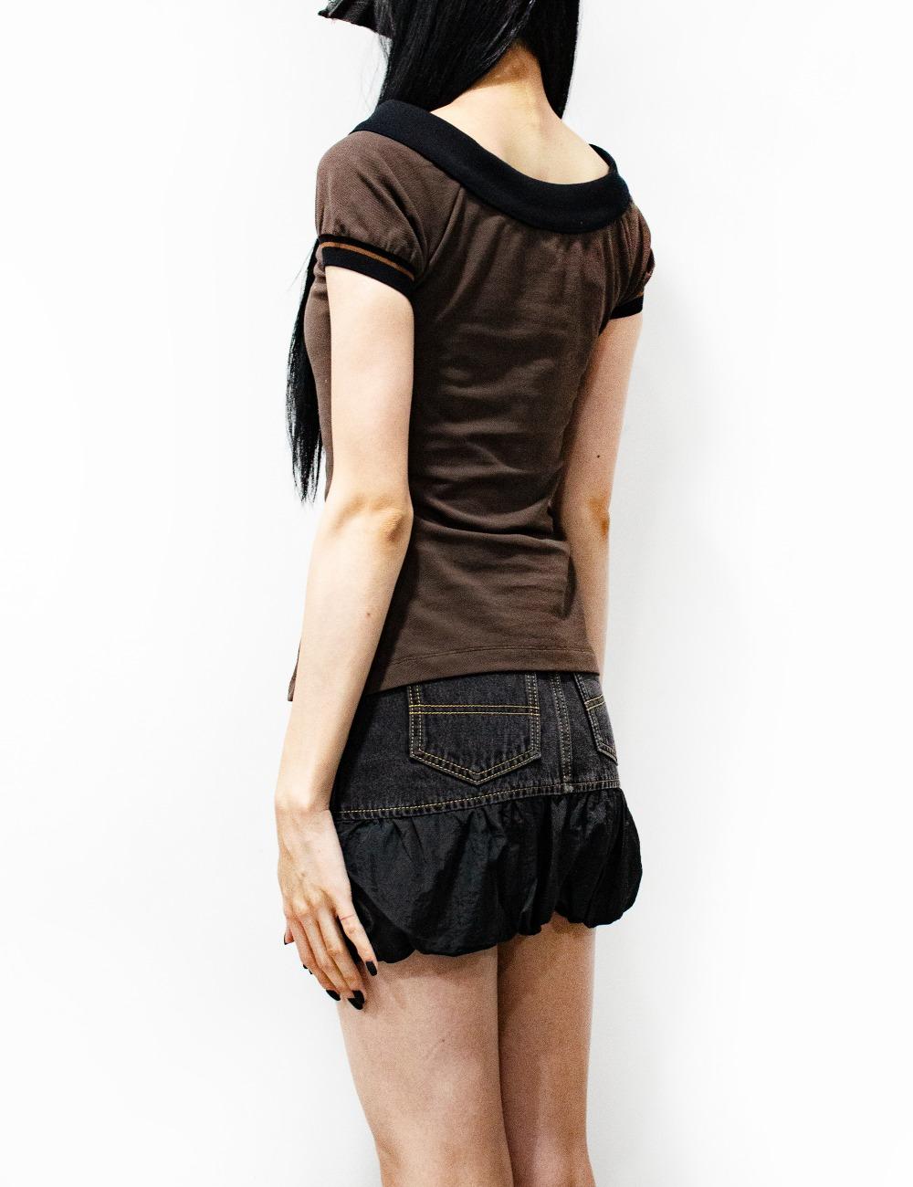 TWIN OAKS WIDE NECK POLO_BROWN