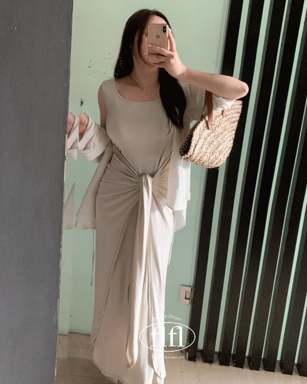 [made][flfl라벨]211.쉐딩 랩셔링 커버 꼬임 묶음 롱원피스 4color