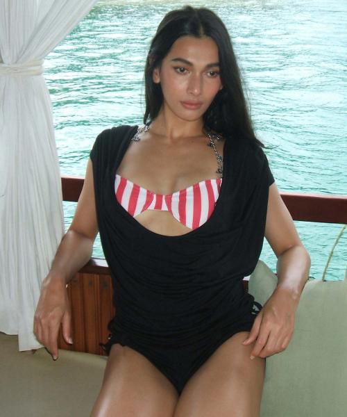 Marine Draped Romper Black