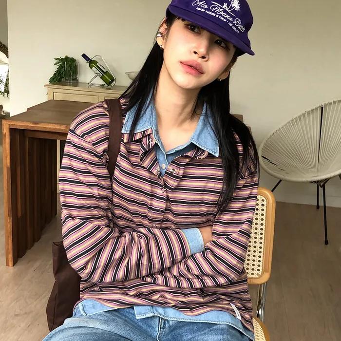 Striped Button Collar Shirt [3 color]