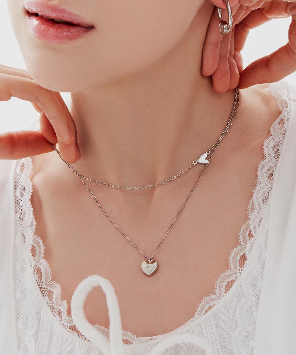 체인 레이어드 두줄 하트 펜던트 목걸이