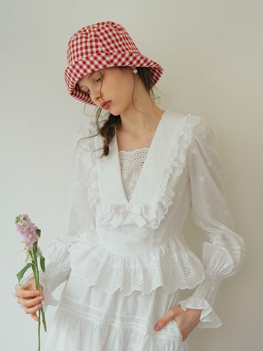 Cest_Cotton embroidery lapel blouse