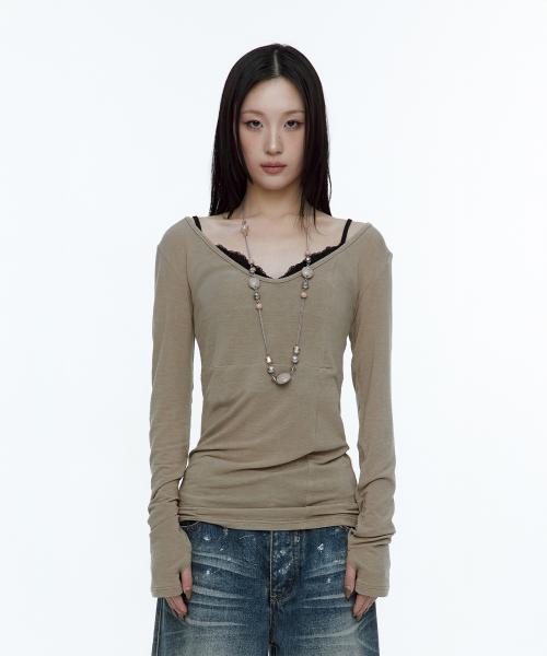 크로스라인 슬림 탑 카키브라운