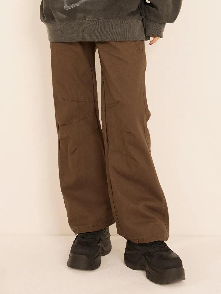 베티붑 코튼 세미와이드 핀턱 팬츠_브라운