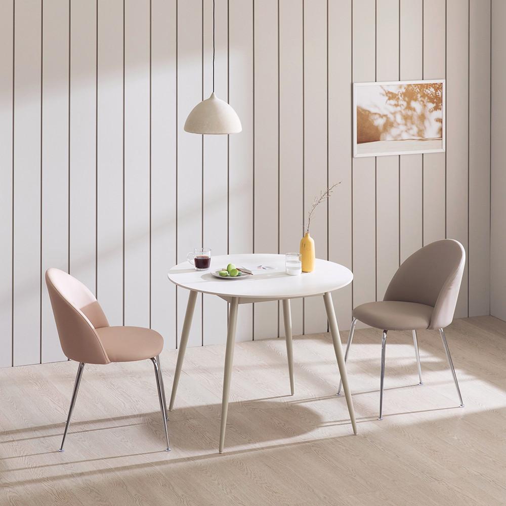 바이더하임 엠 12티 세라믹 원형테이블 화이트 웜그레이다리 포세린 식탁 티테이블 2인