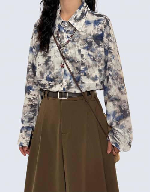 Autumn sky pattern long-sleeved shirt