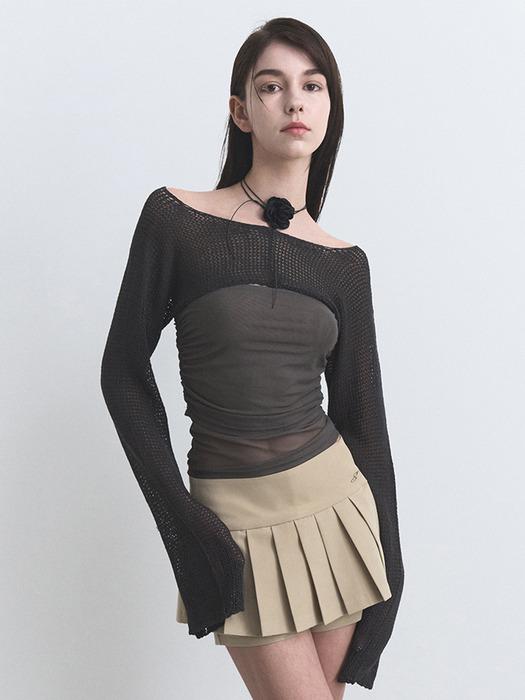 NET KNIT BOLERO, CHARCOAL