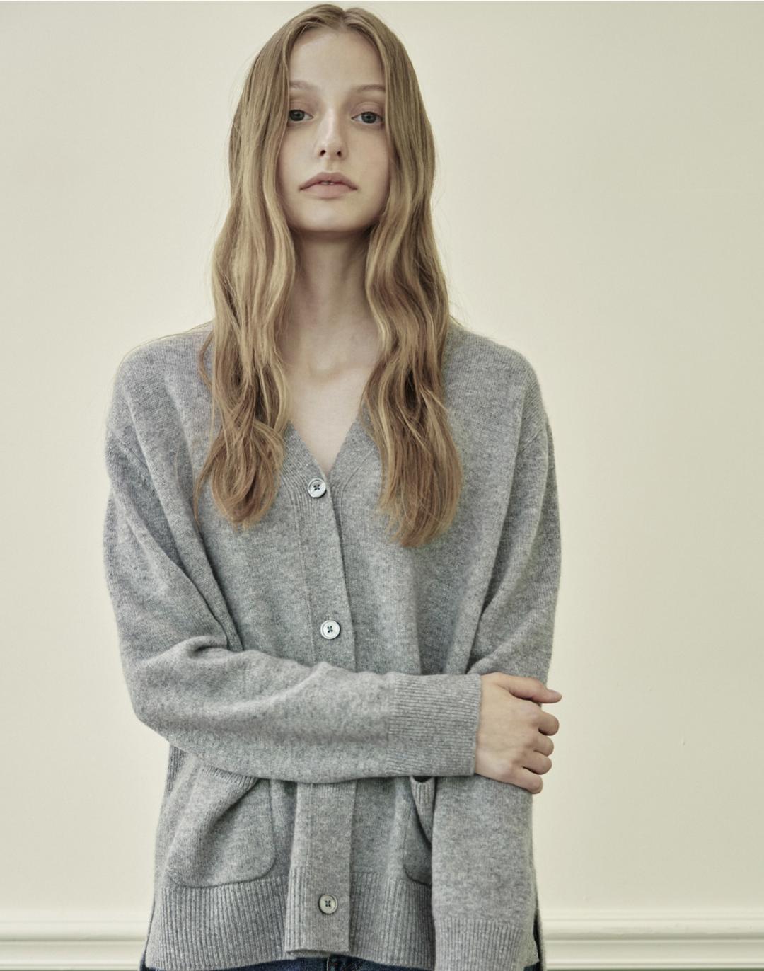[23FW] [Premium]그레이 캐시미어 100% 가디건