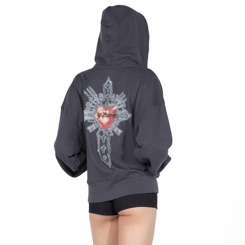 Beaded Saint Hoodie Zip-Up Charcoal
