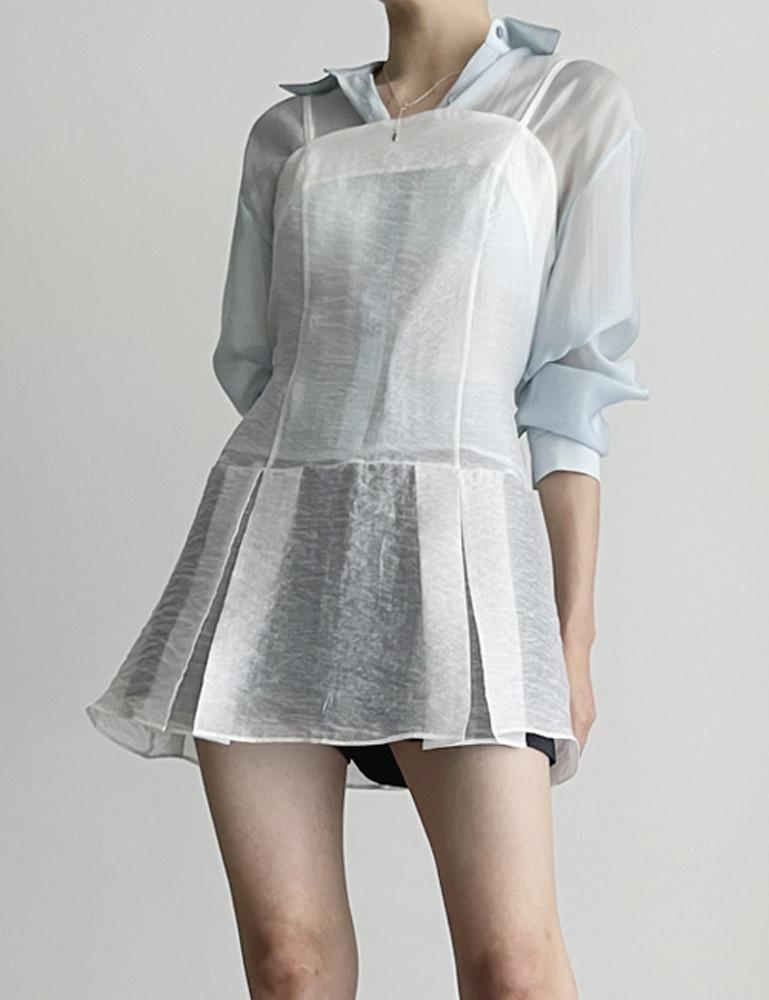 헤브 핀턱 시스루 뷔스티에 미니 원피스 [3color]