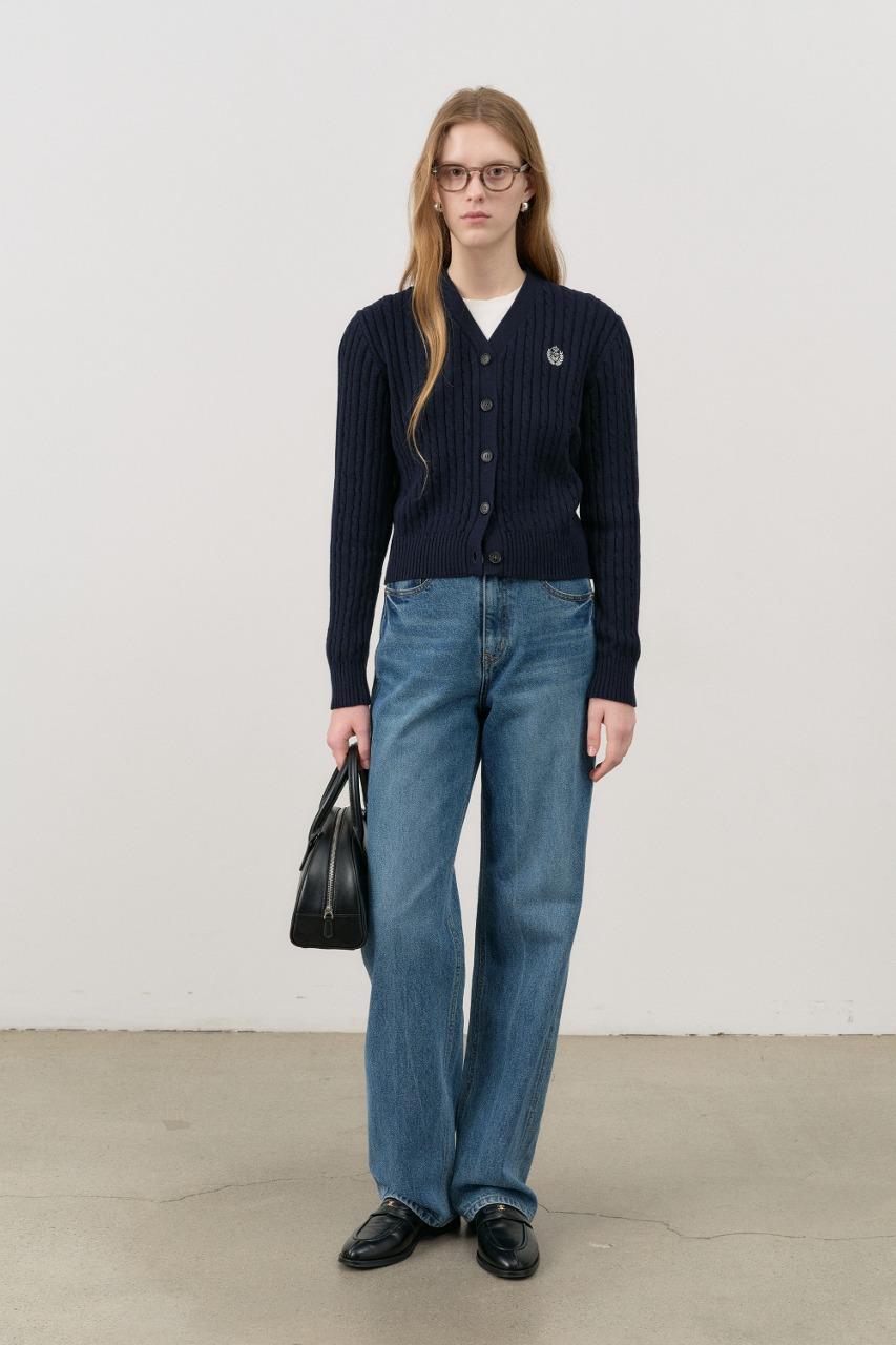 CREST LOGO CABLE CARDIGAN FRENCH NAVY