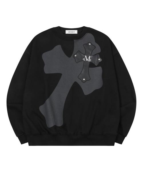 녹센 백 크로스 레더 패치 맨투맨  남녀공용(2컬러)