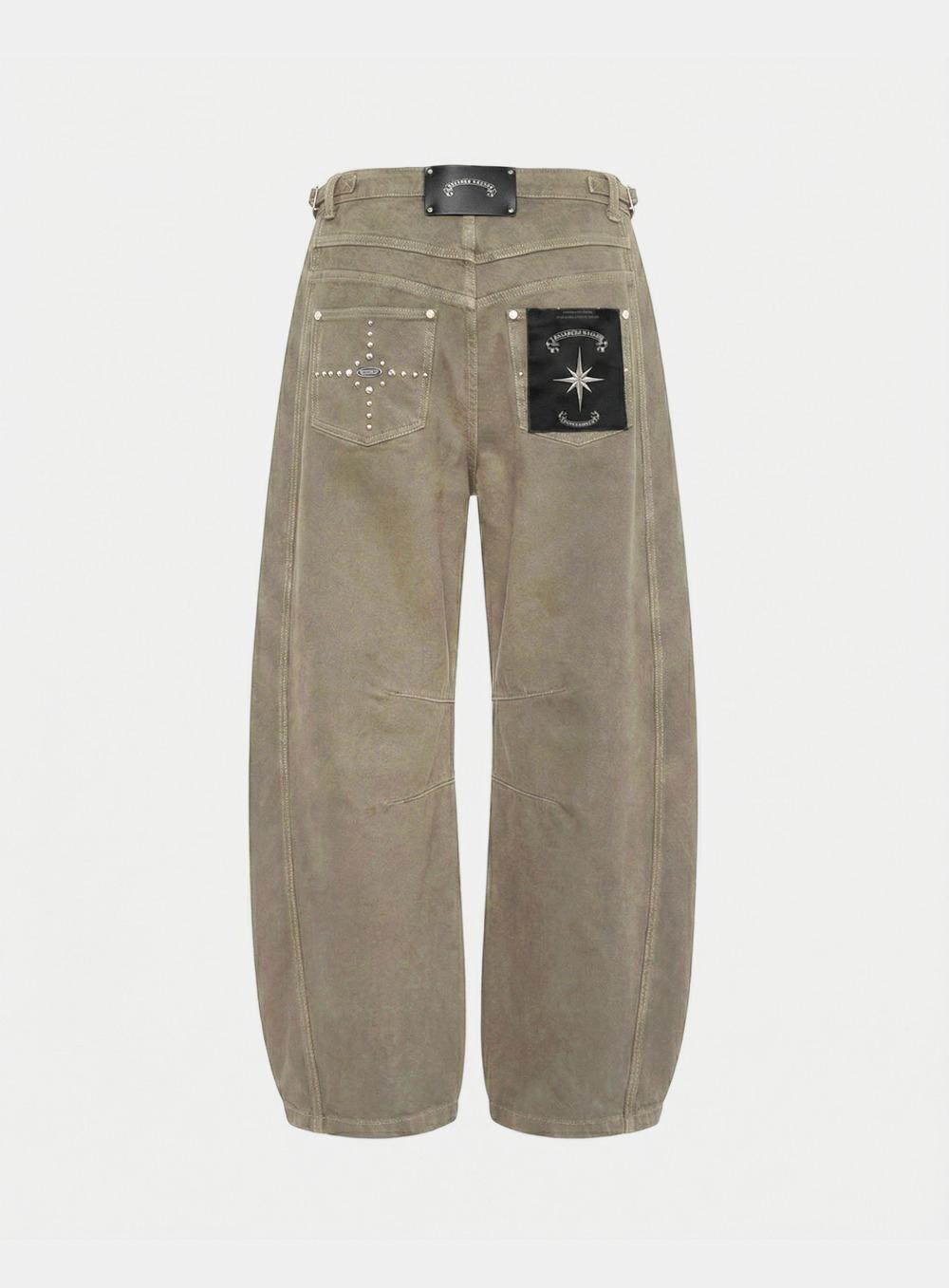[w-pts26-015] Star-Studded Barrel Pants - Beige