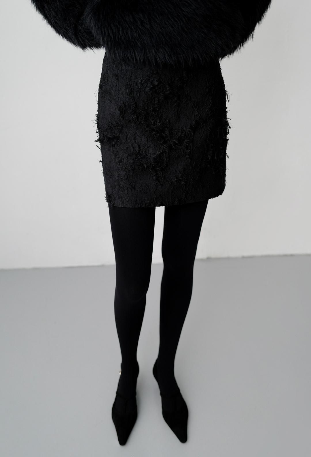 프린지 자가드 스커트 블랙