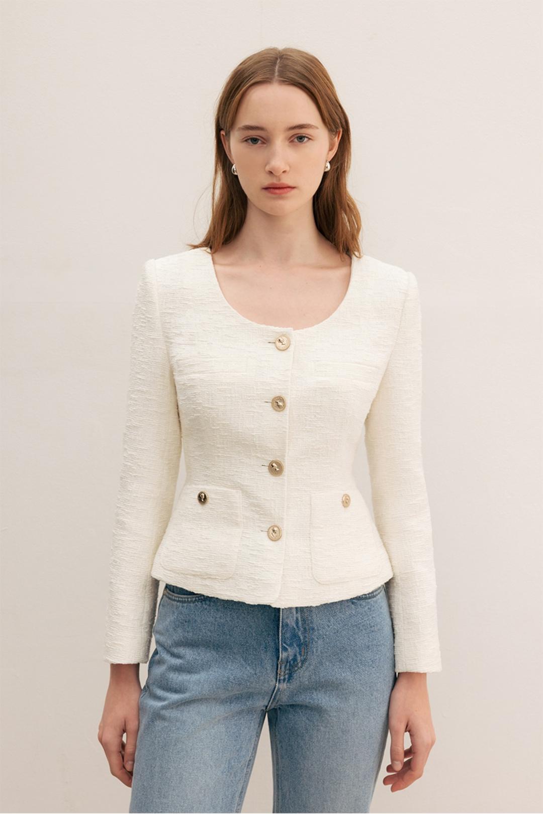BENJAMIN U-neck tweed jacket (Ivory)