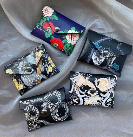 오색찬란코리아 미니 가죽 카드 명함 지갑 포켓 반지갑