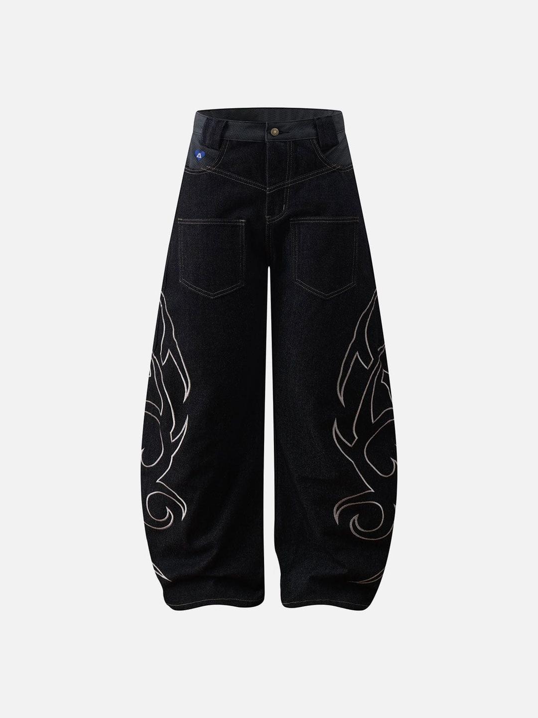 Aelfric Eden Embroidery Baggy Barrel Jeans - Black / 26