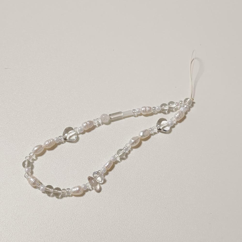 얼리_ 몽글 담수진주 원석 비즈 키링 / early_ mongle pearl glass keyring strap