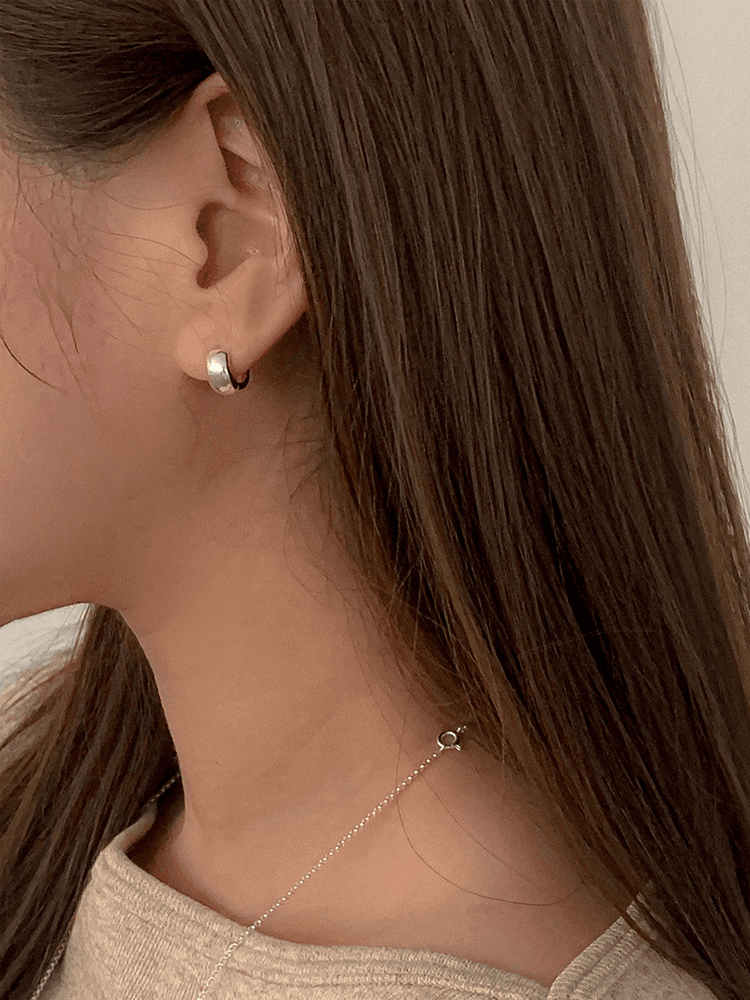 어반링 (실버925) 미니 두꺼운 볼륨 볼드 원터치 링 귀걸이