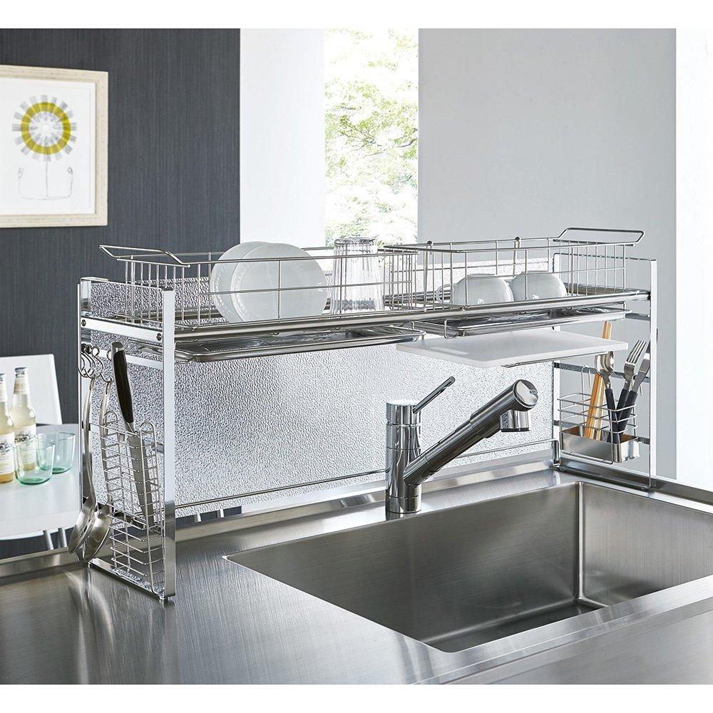 水はねも防げるシンク上目隠し水切りラック　デラックス