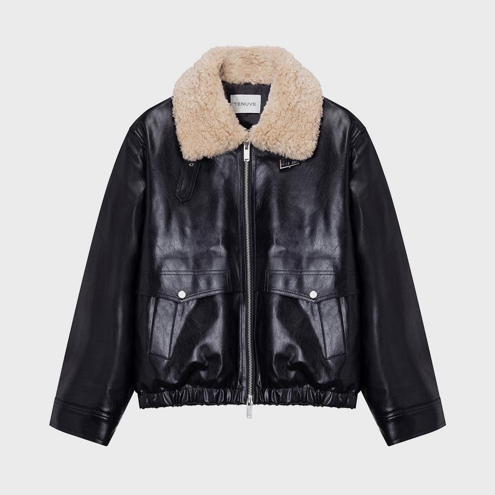 Fur Collar leather Jumper · Black M904_10