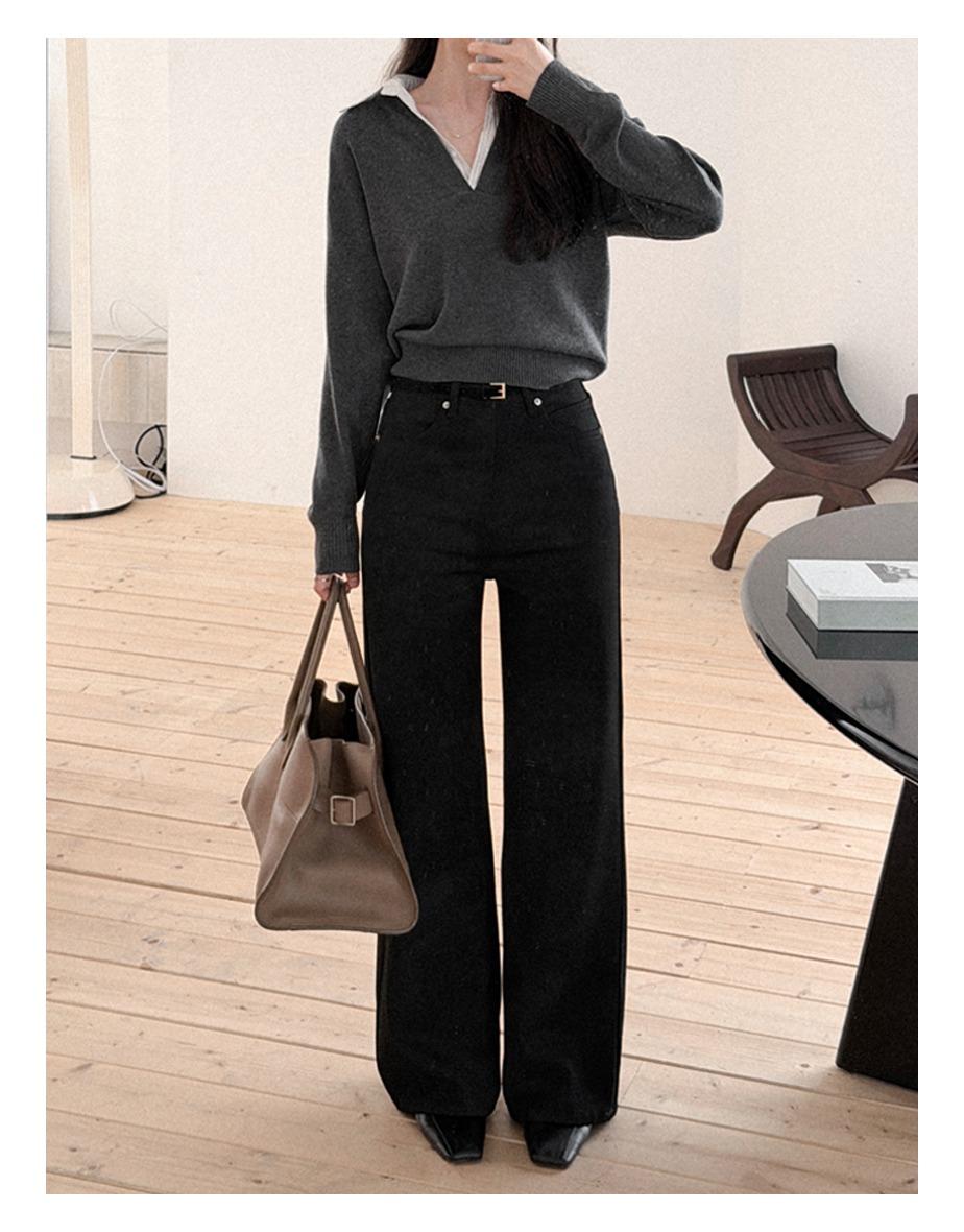 [5일소요] 해브 셔츠 레이어드 브이 니트 [차콜]