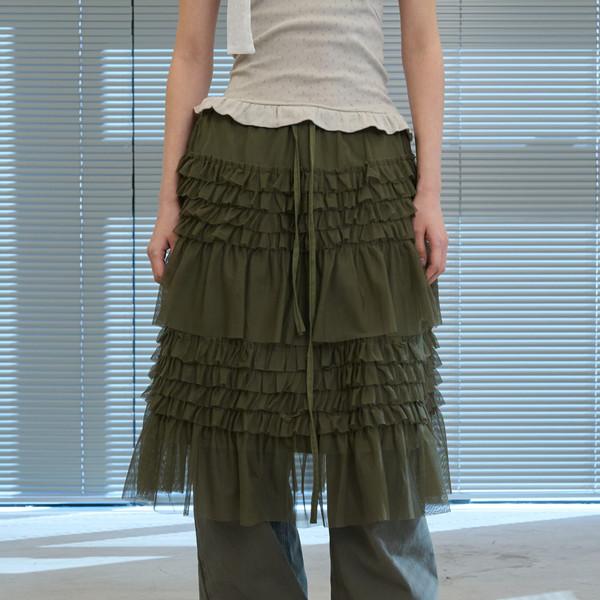 Multi-Tiered Ruffle Tulle Skirt (Khaki)