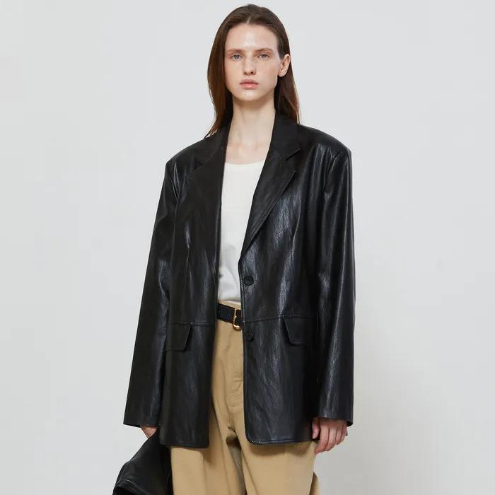 [유하 착용]OVER FIT SINGLE LEATHER JACKET - 2COLORS