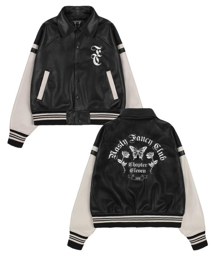[NF] MALLOW VARSITY LEATHER JACKET (BLACK)_F23ZA939